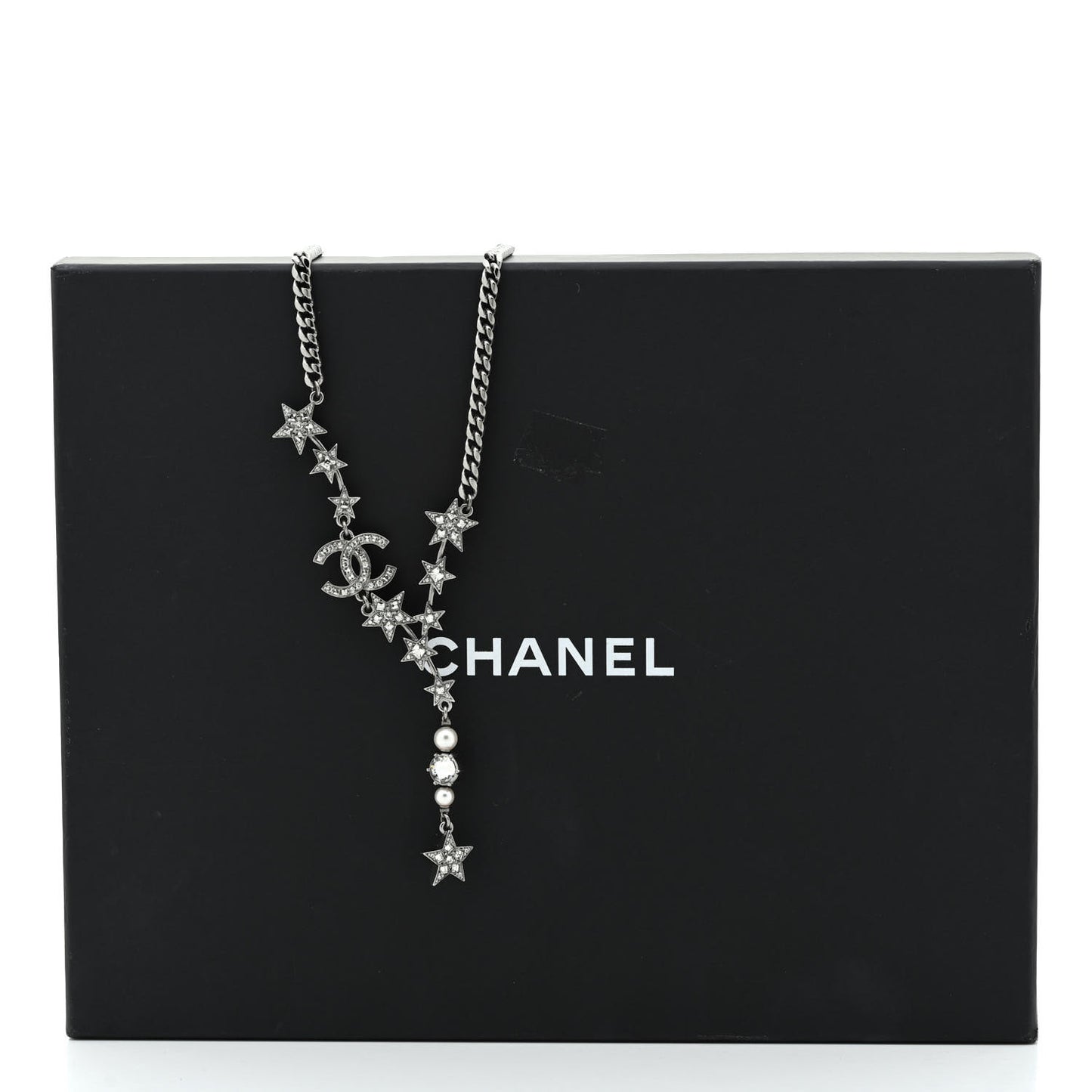 Crystal Pearl CC Star Necklace Silver