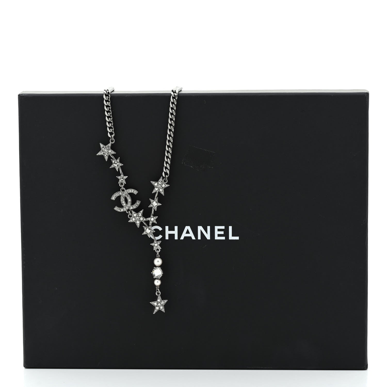Chanel Crystal Pearl CC Star Necklace Silver 5 of 5