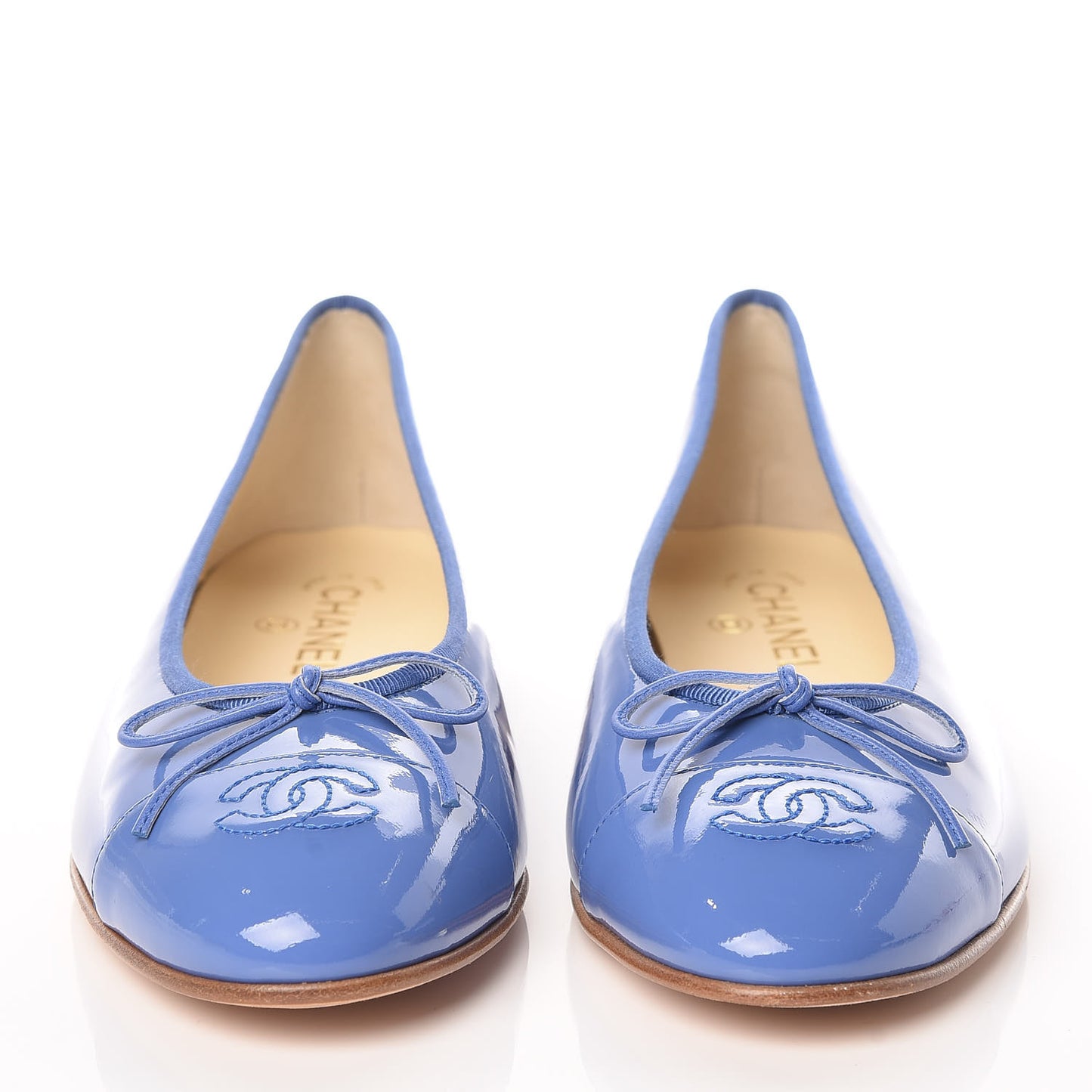 Patent Calfskin CC Cap Toe Ballerina Flats 41 Blue