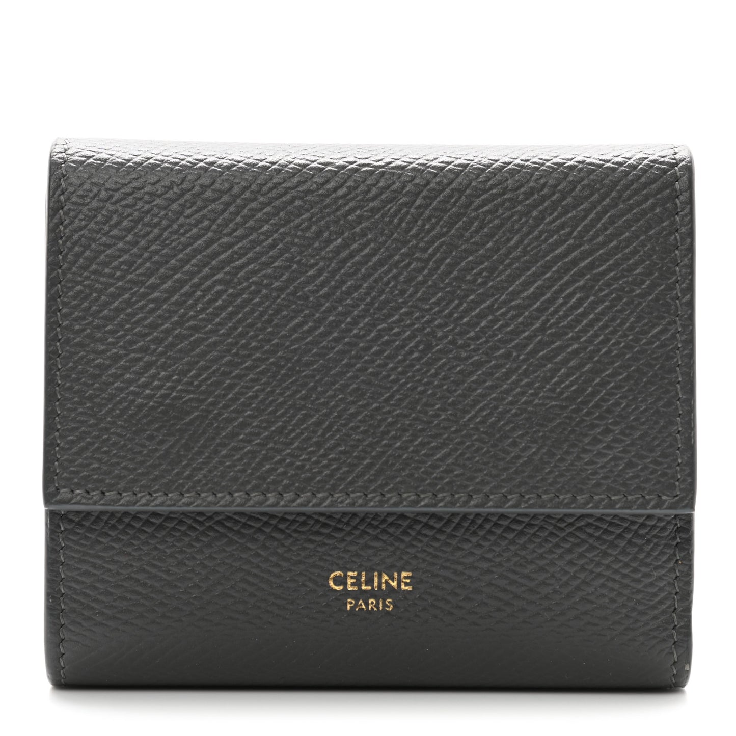 Grained Calfskin Small Tri-Fold Wallet Grey