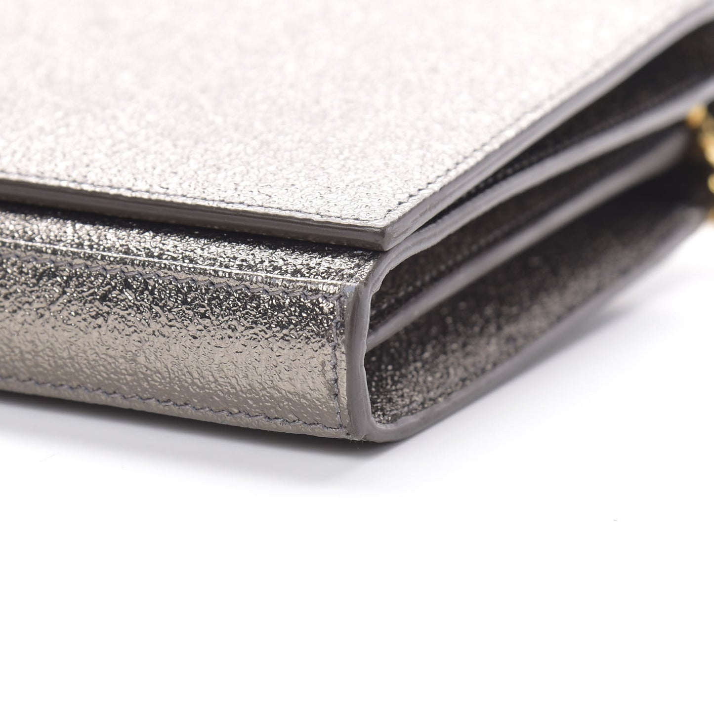 Grained Metallic Calfskin Monogram Chain Wallet Bronze