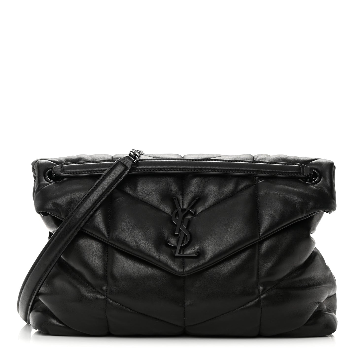 Lambskin Quilted Monogram Monochrome Medium Loulou Puffer Chain Satchel Black