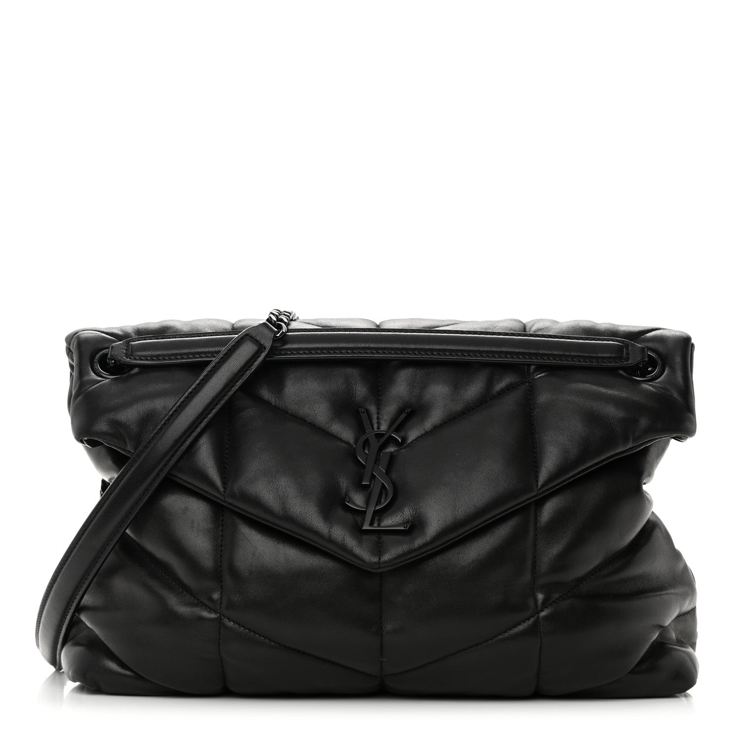 Saint Laurent Lambskin Quilted Monogram Monochrome Medium Loulou Puffer Chain Satchel Black 1 of 14