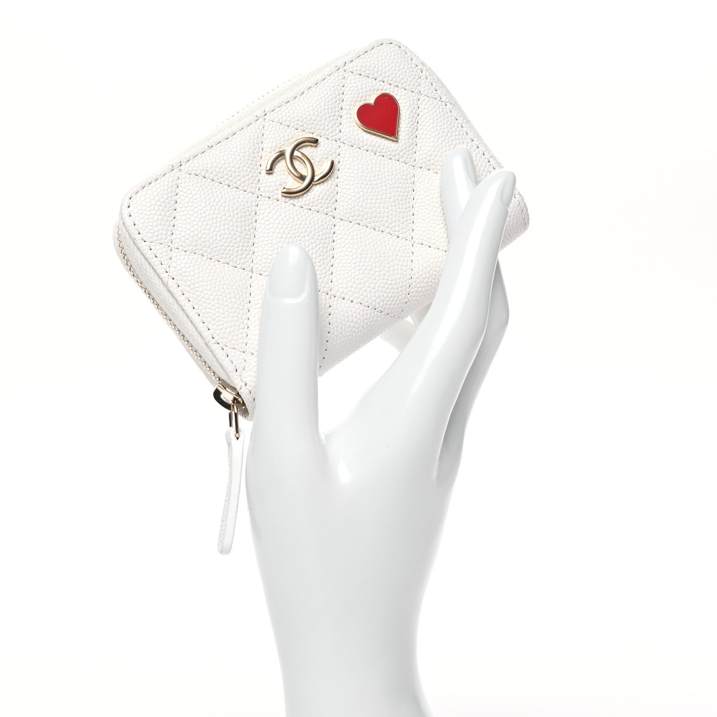 Caviar Enamel Coco Casino Quilted Zip Coin Purse White