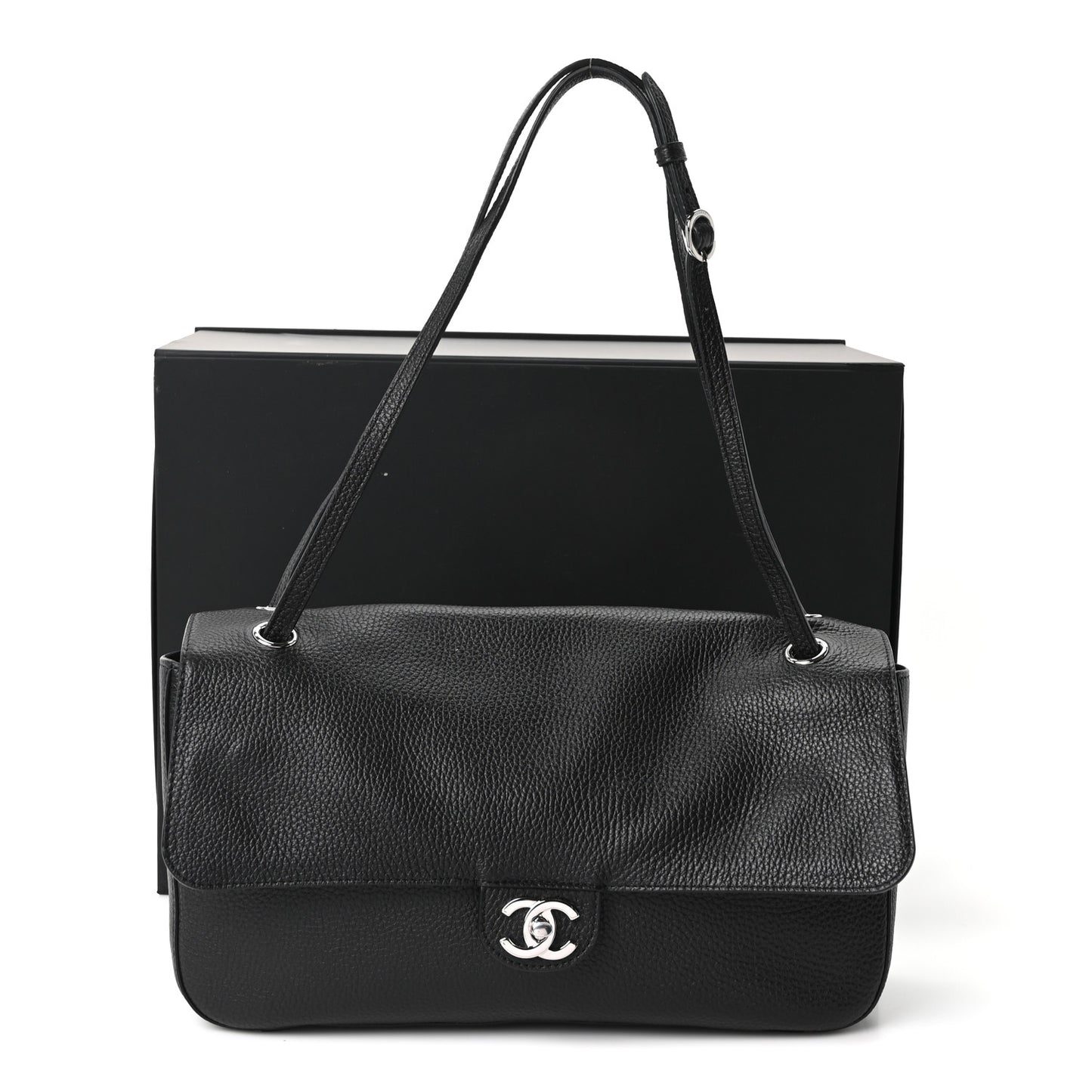 Grained Calfskin Small Souplissimo Maxi Flap Black
