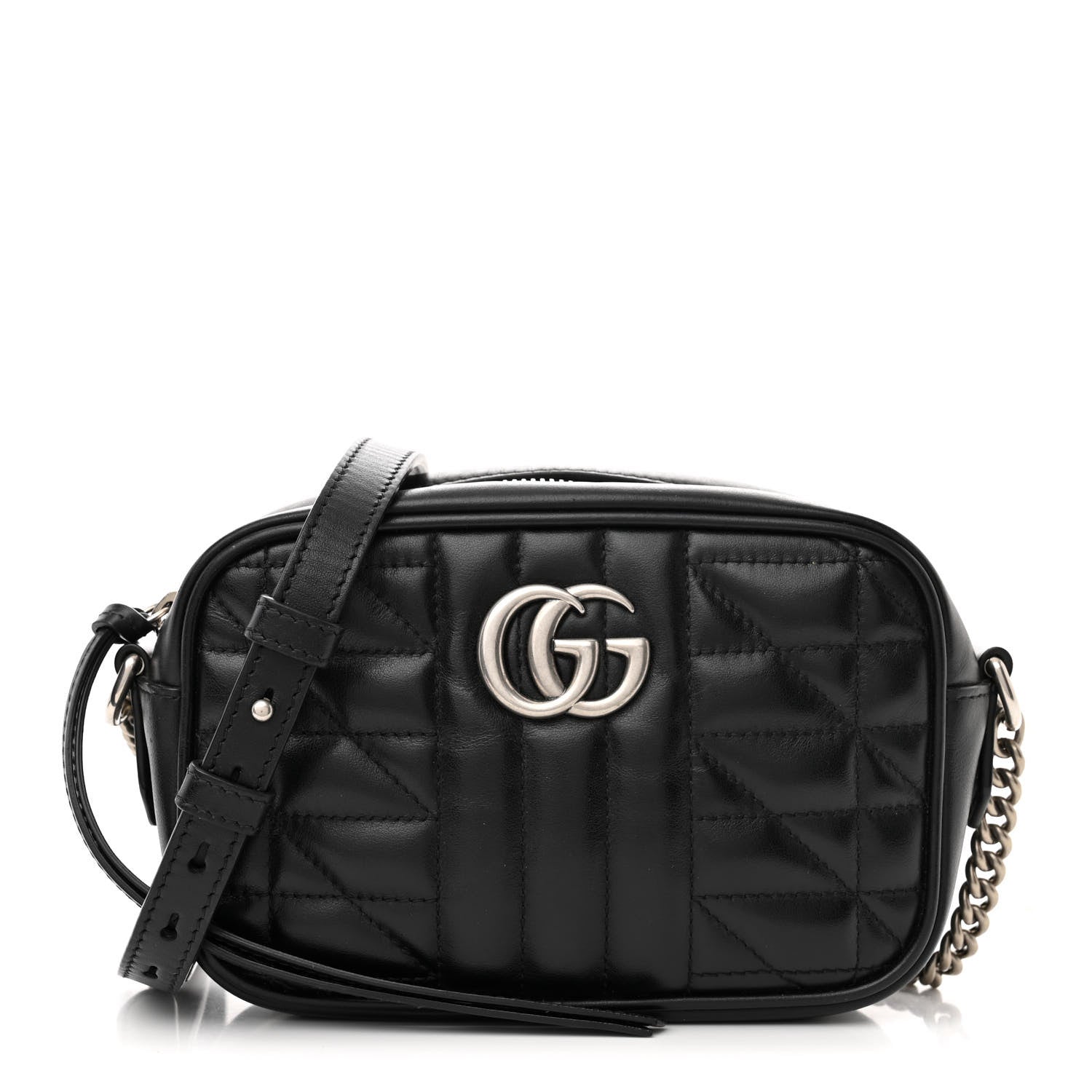 Gucci Calfskin Matelasse Aria Mini GG Marmont Chain Shoulder Bag Black 1 of 13