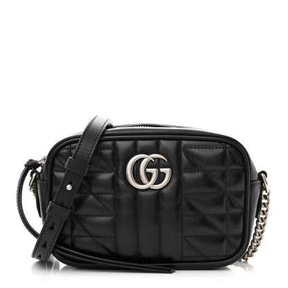 Gucci Calfskin Matelasse Aria Mini GG Marmont Chain Shoulder Bag Black 1 of 13