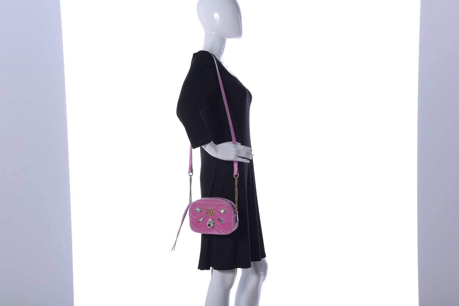 Gucci Velvet Matelasse Marquise Crystals Mini GG Marmont Chain Shoulder Bag Malva 2 of 14