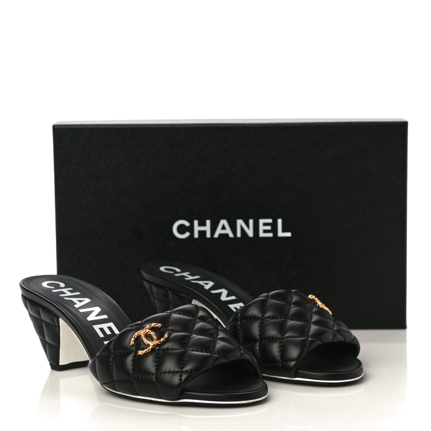 Chanel Lambskin Quilted Textured CC Mules 37 Black 12 of 12