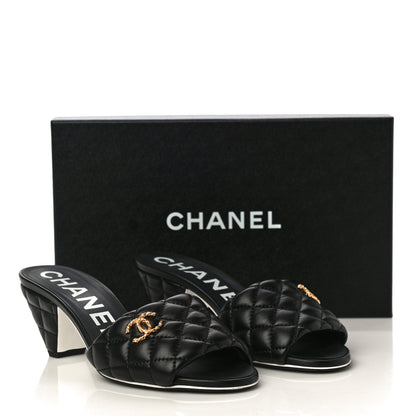 Chanel Lambskin Quilted Textured CC Mules 37 Black 12 of 12