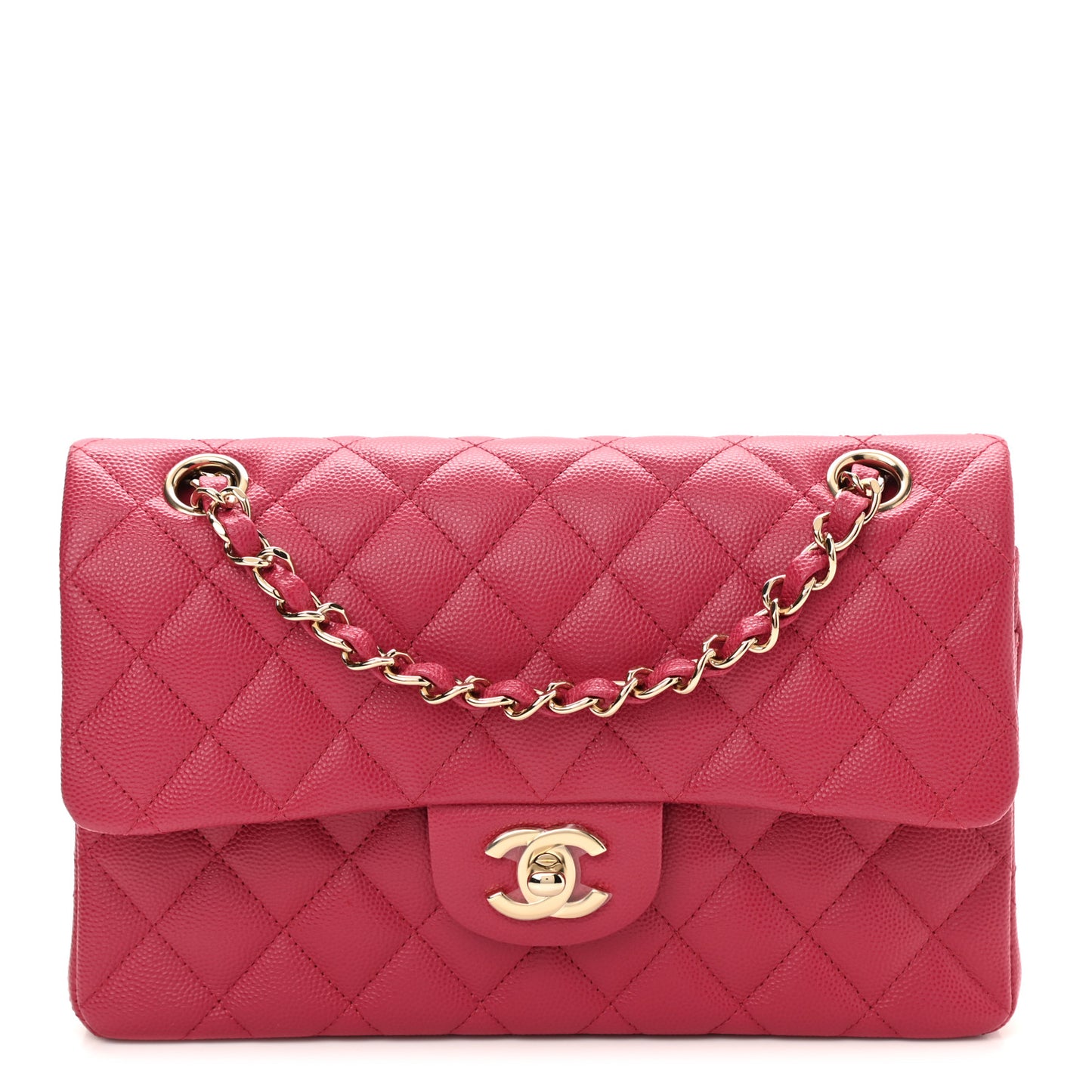 Caviar Quilted Small Double Flap Dark Pink
