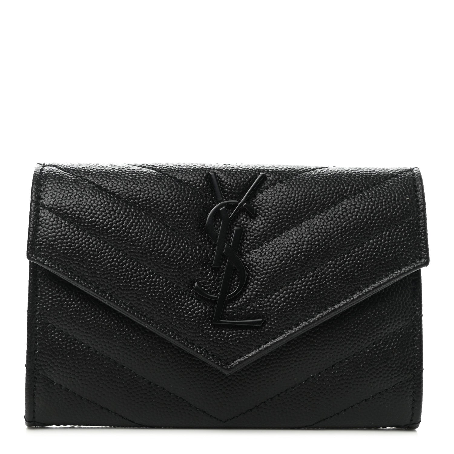 Saint Laurent Grain De Poudre Matelasse Chevron Small Monochrome Monogram Envelope Wallet Black 1 of 8