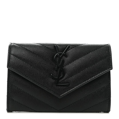Saint Laurent Grain De Poudre Matelasse Chevron Small Monochrome Monogram Envelope Wallet Black 1 of 8