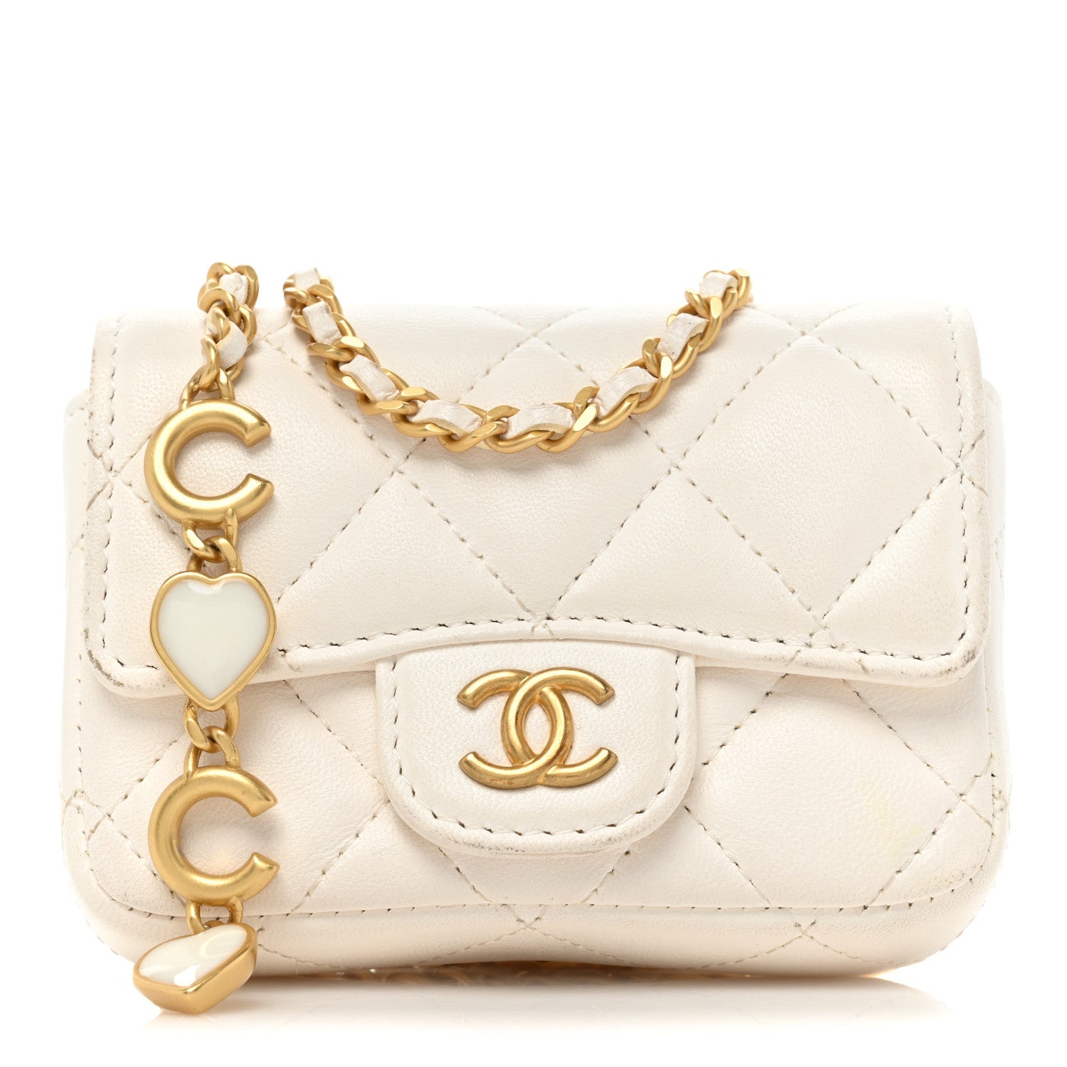Chanel Lambskin Enamel Quilted Mini Chain Belt Bag White 1 of 19