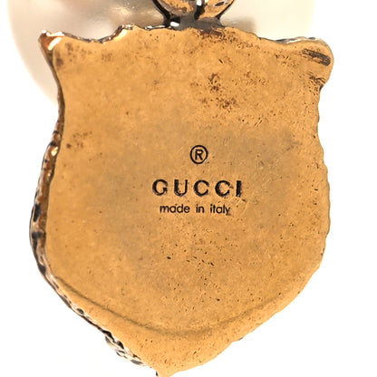 Gucci Metal Crystal Resin Pearl Feline Clip On Earrings Aged Gold 4 of 4