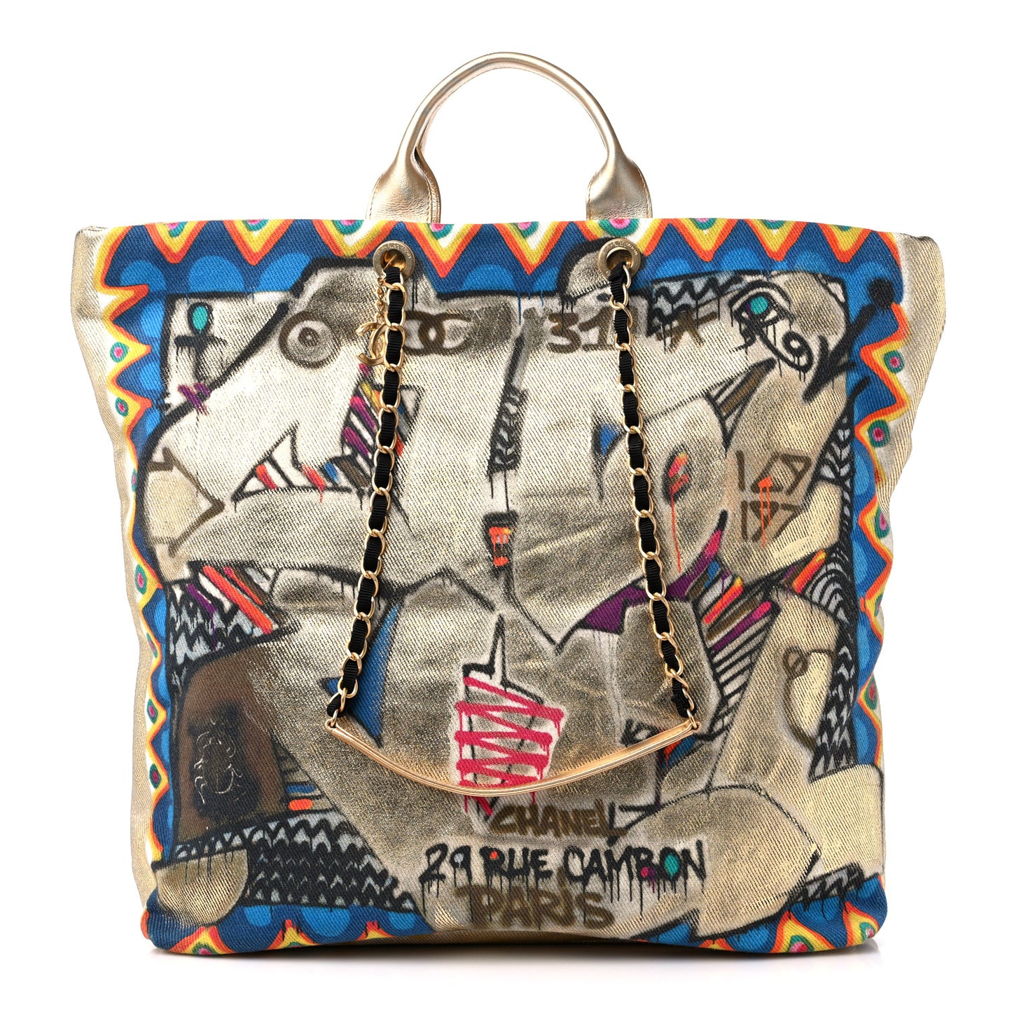Graffiti Printed Canvas Street Spirit Tote Multicolor