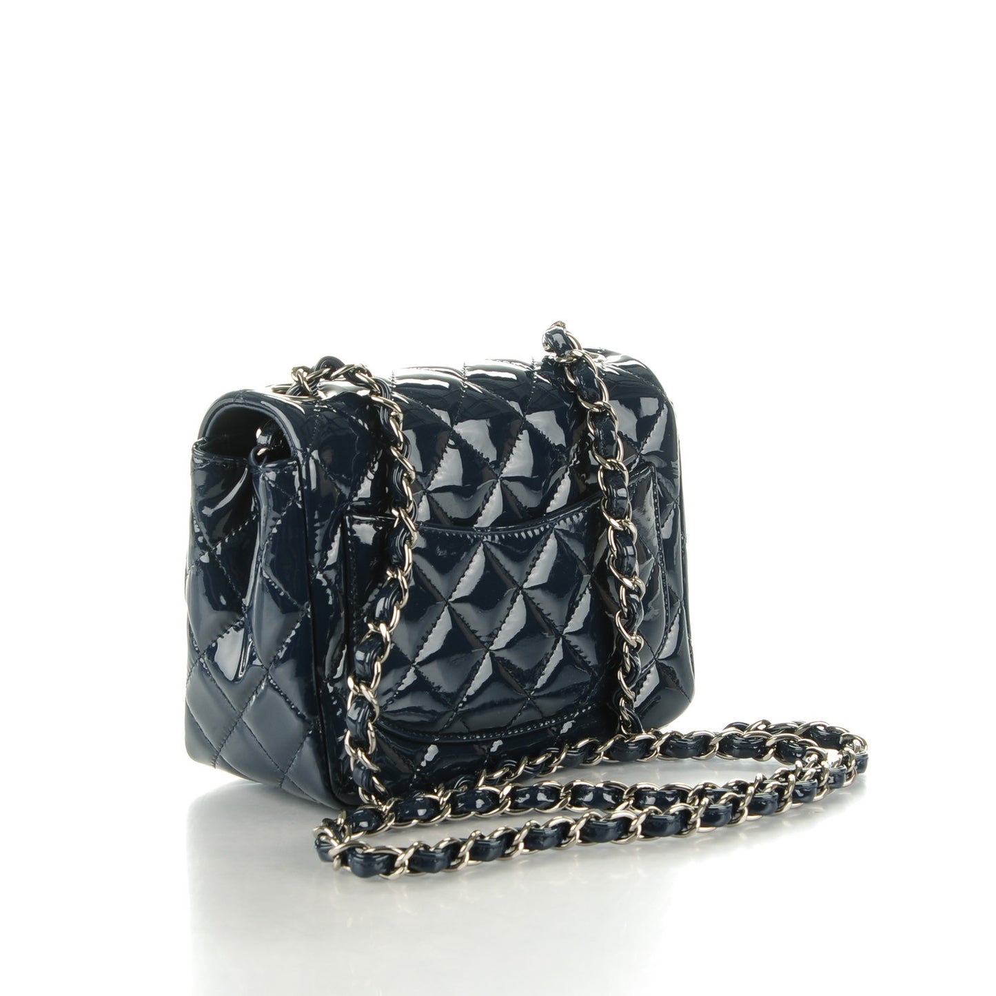 Patent Quilted Mini Square Flap Navy Blue