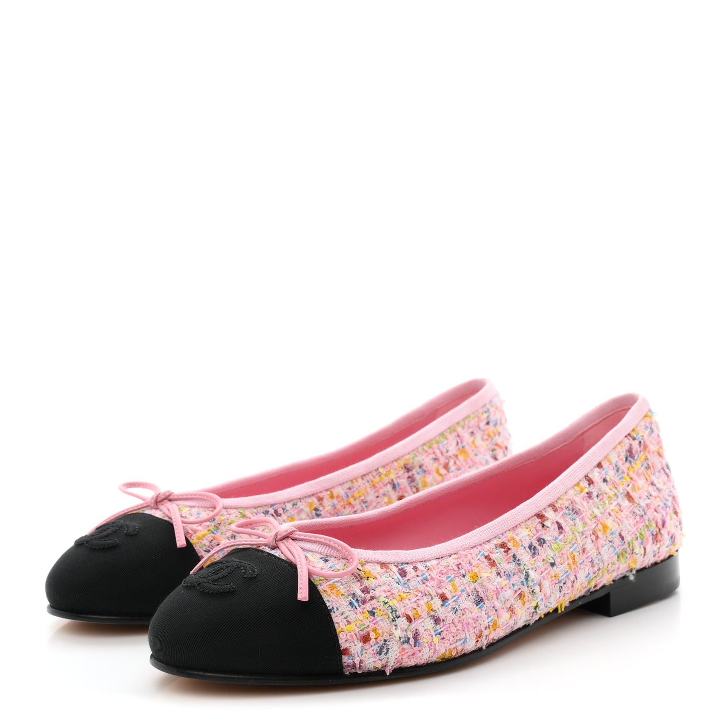Tweed Sequin Grosgrain Cap Toe Ballet Flats 36.5 Light Pink Multicolor Black