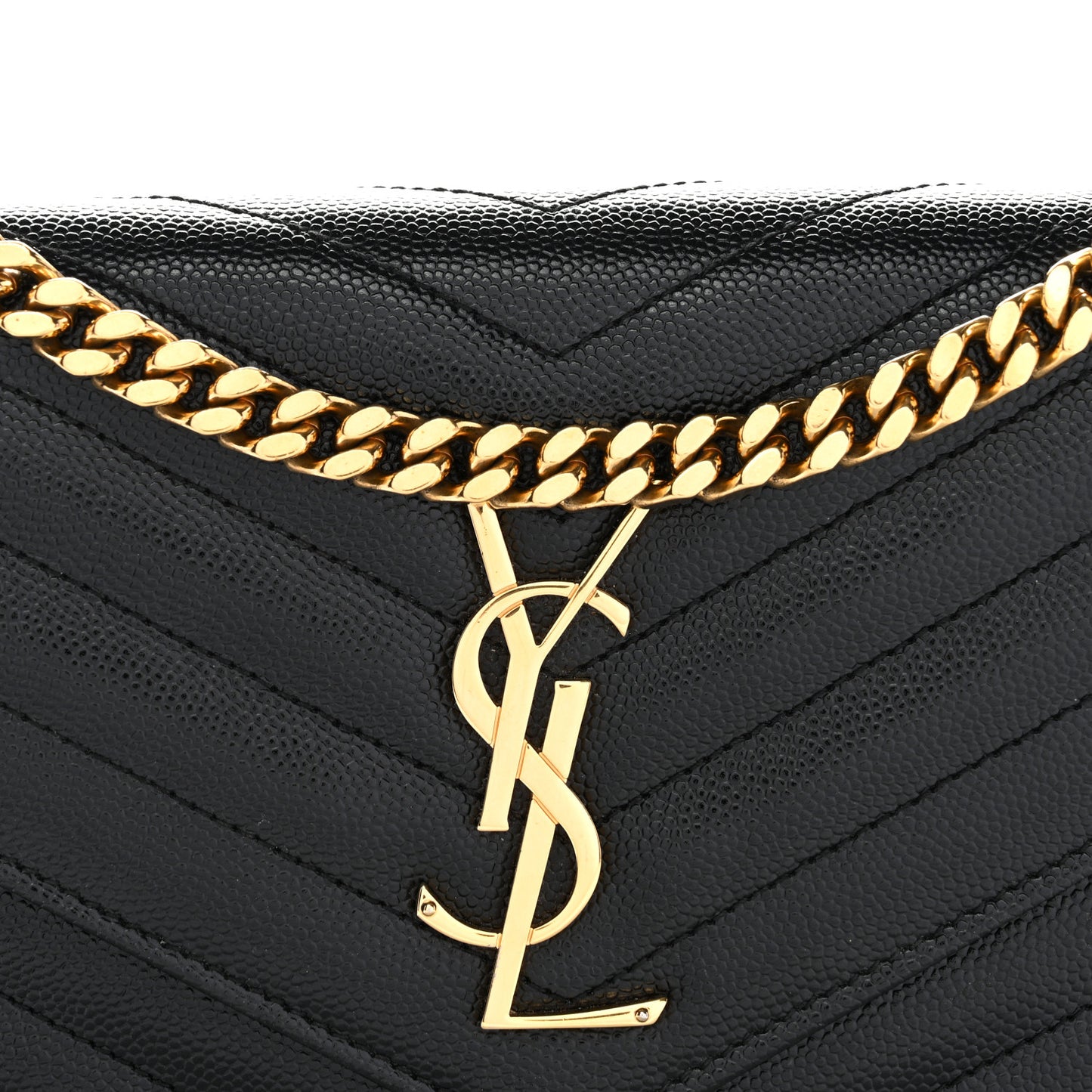 Grain De Poudre Matelasse Chevron Monogram Chain Wallet Black