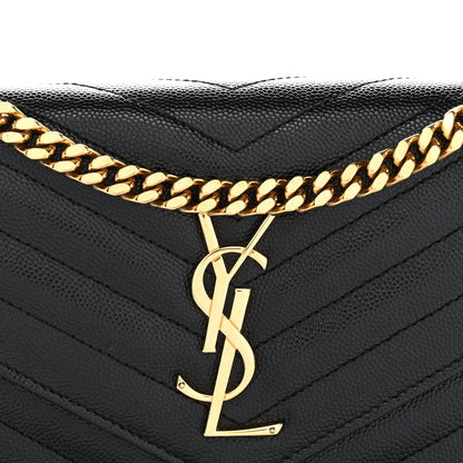 Saint Laurent Grain De Poudre Matelasse Chevron Monogram Chain Wallet Black 24 of 34