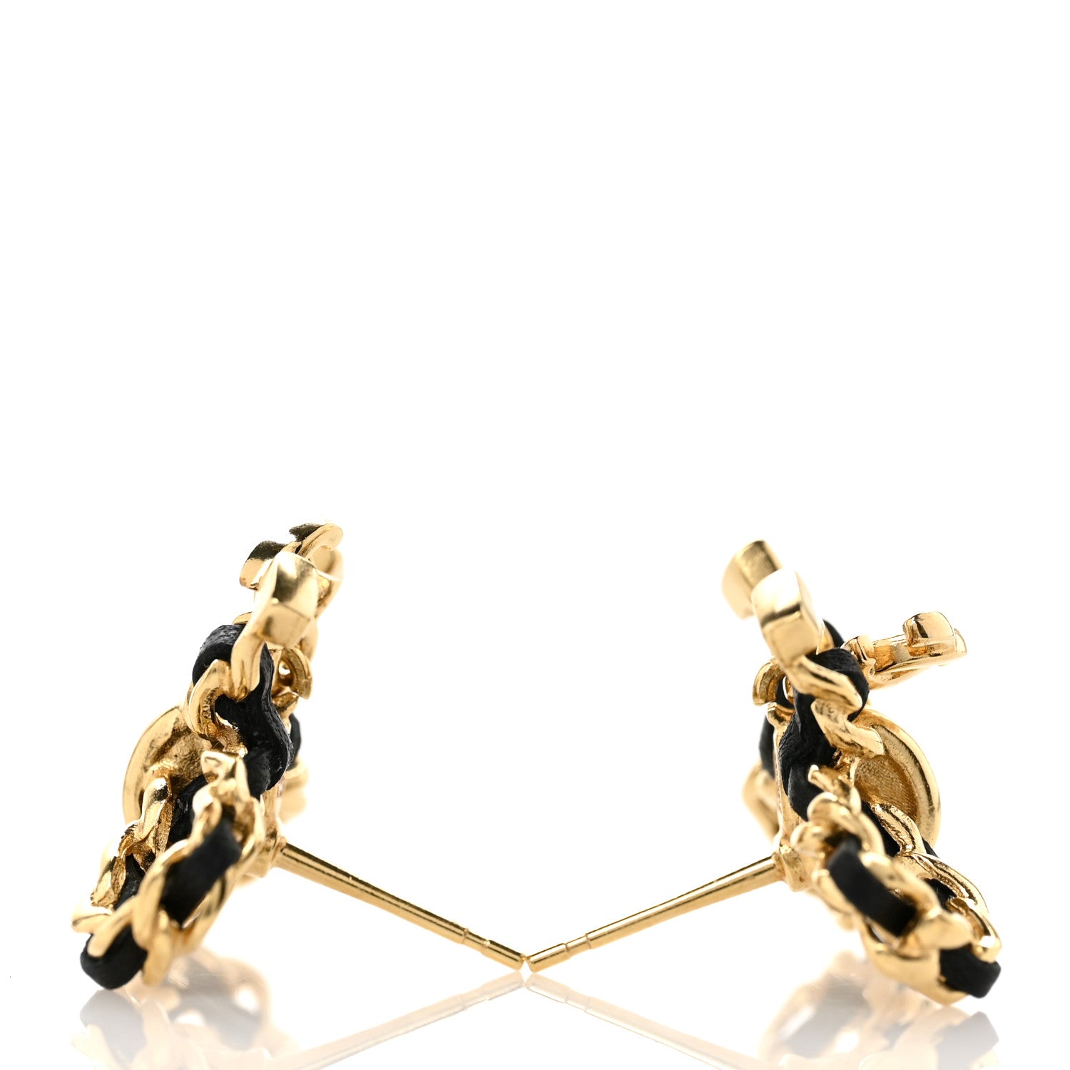 Chanel Lambskin Chain Bow Stud Earrings Black Gold 5 of 5