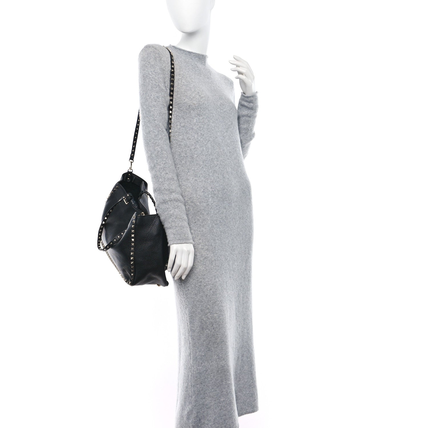 Valentino Garavani Pebbled Calfskin Medium Rockstud Tote Black 2 of 8