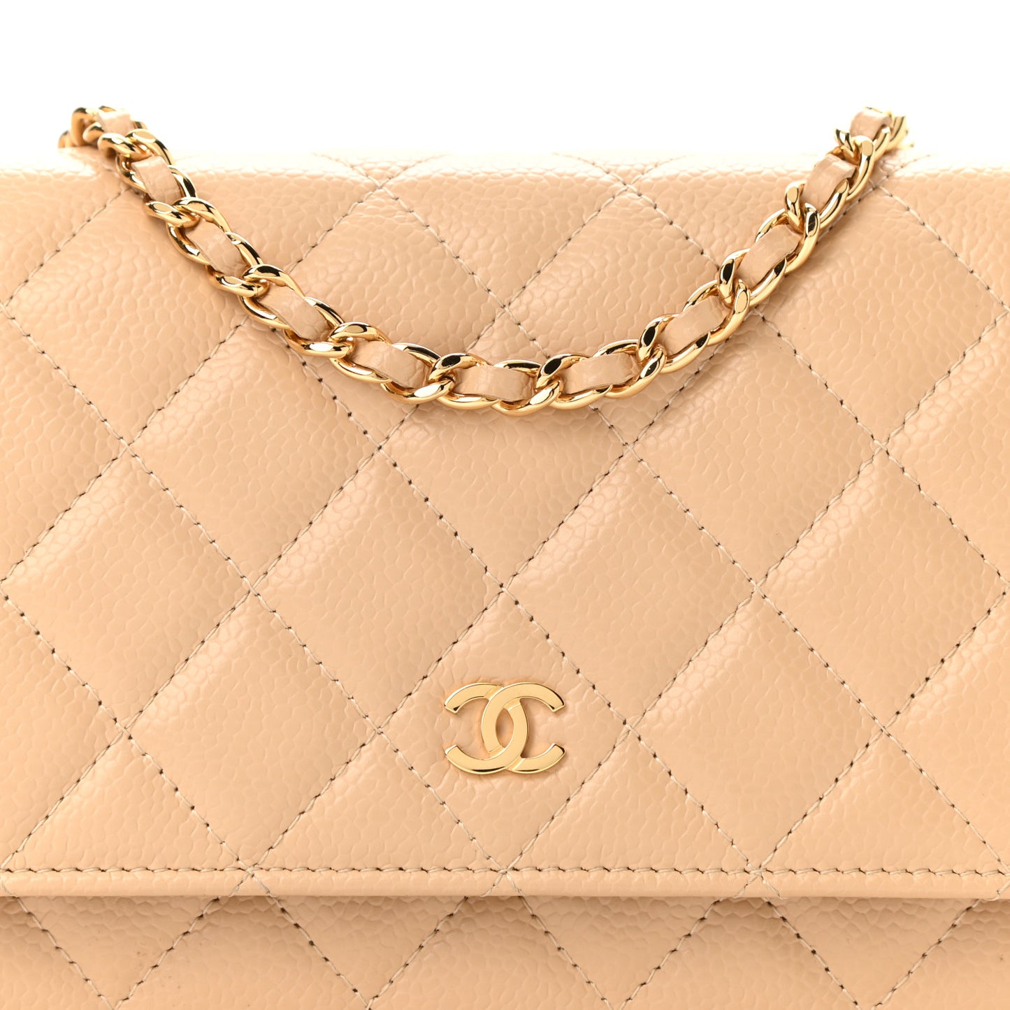 Caviar Quilted Wallet On Chain WOC Light Beige