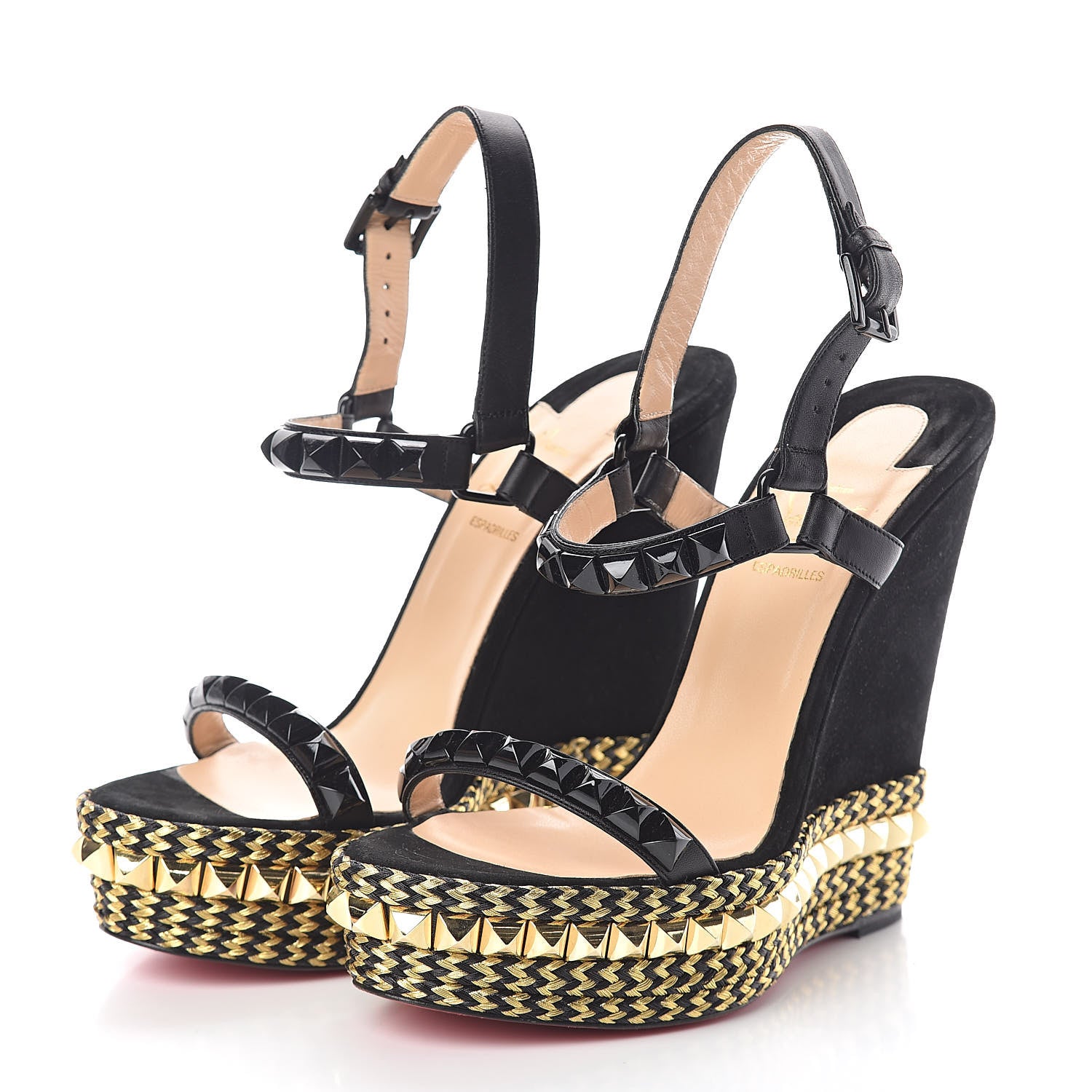 Christian Louboutin Calfskin Suede Cataclou 140 Wedge Sandals 39 Black 3 of 7