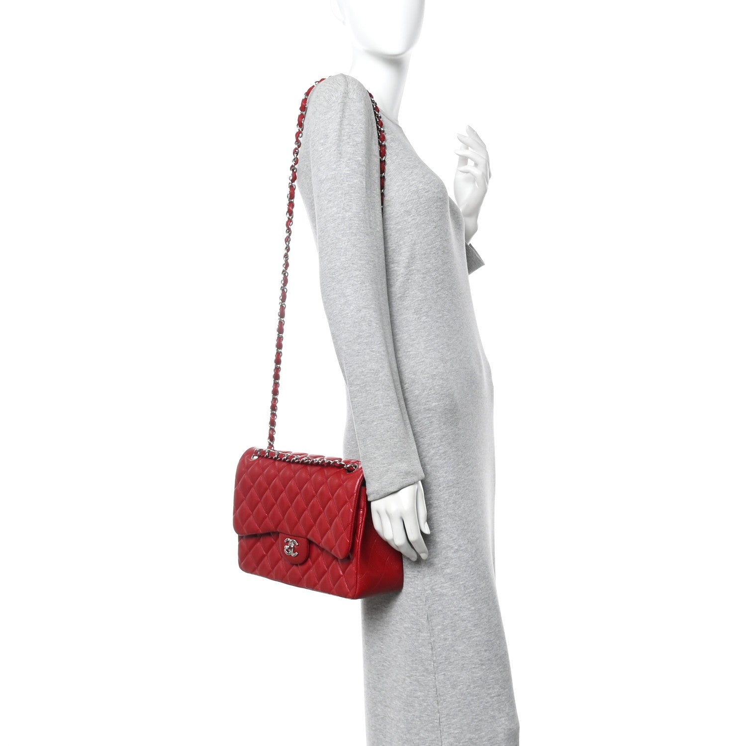 Chanel Caviar Quilted Jumbo Double Flap Red 2 of 10