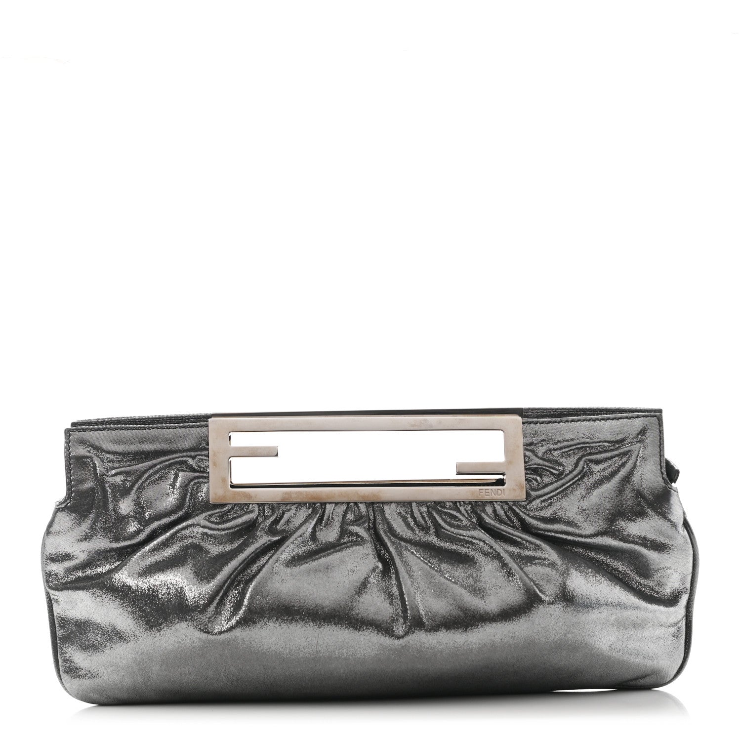 Fendi Metallic Lurex FF Cutout Baguette Clutch Silver 1 of 8