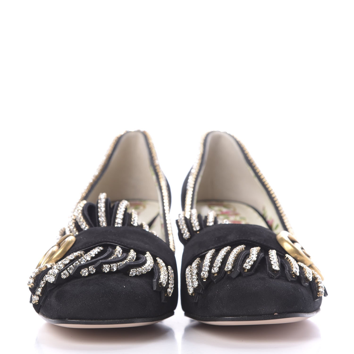 Gucci Kid Scamosciato Crystal GG Marmont Fringe 50mm Loafer Pumps 37.5 Black 2 of 12