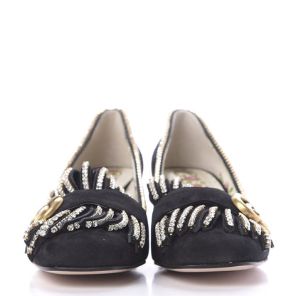 Gucci Kid Scamosciato Crystal GG Marmont Fringe 50mm Loafer Pumps 37.5 Black 2 of 12