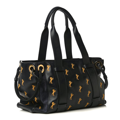 Chloe Smooth Calfskin Little Horses Embroidered Tao Zipped Tote Full Blue 2 of 13
