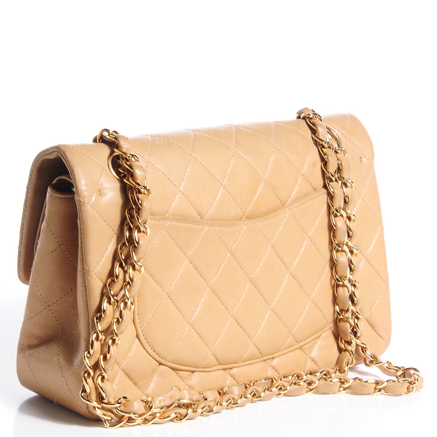 Lambskin Quilted Small Double Flap Beige