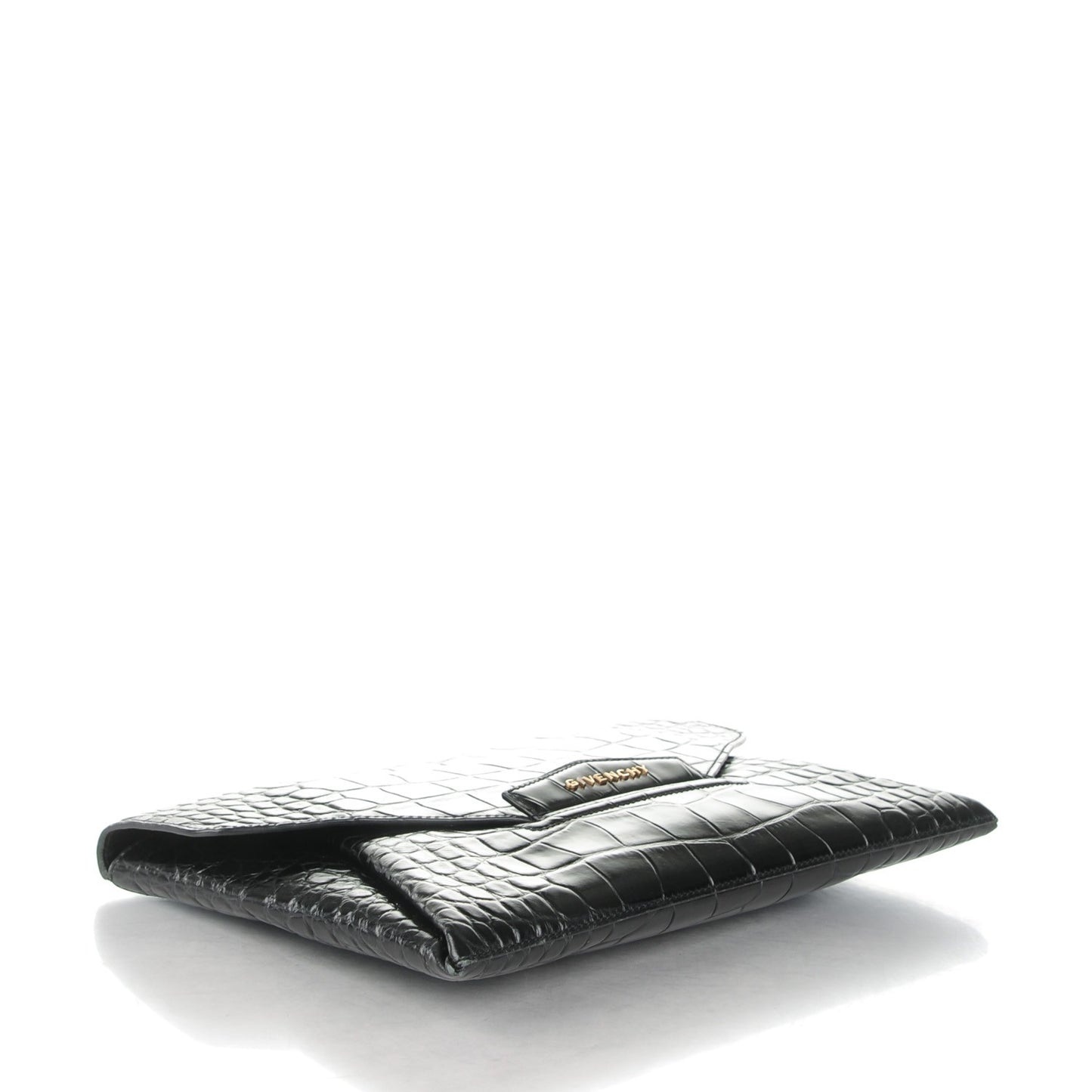 Calfskin Crocodile Embossed Medium Antigona Envelope Clutch Black