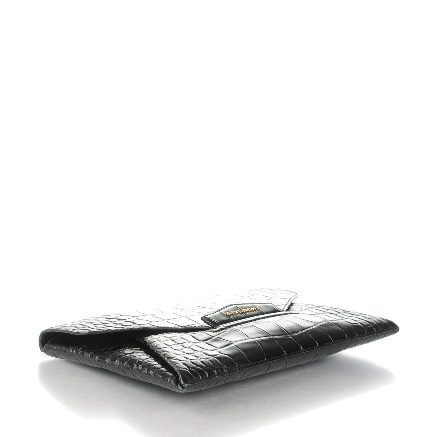 Givenchy Calfskin Crocodile Embossed Medium Antigona Envelope Clutch Black 4 of 7