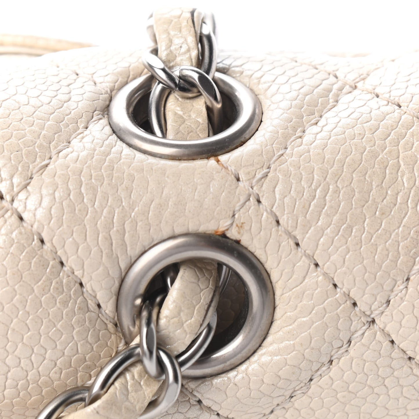 Iridescent Caviar Quilted Medium Double Flap Beige