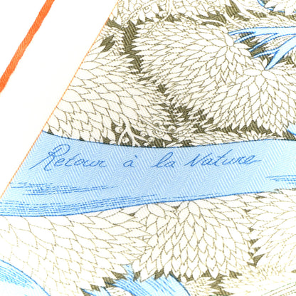 Hermes Cashmere Silk Retour a la Nature Shawl 140 Bleu Ciel Rose Cyclamen Orange 5 of 5