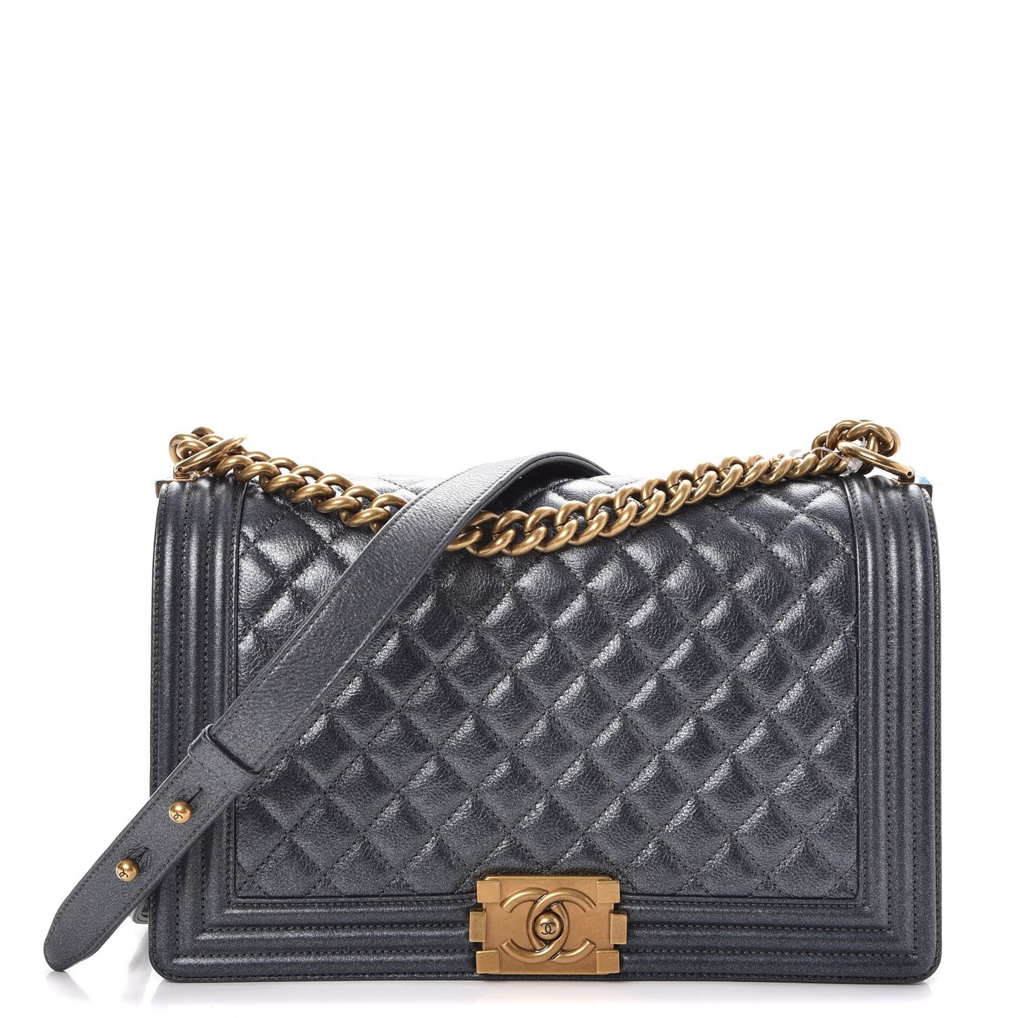 Pearl Calfskin New Medium Boy Flap Dark Grey