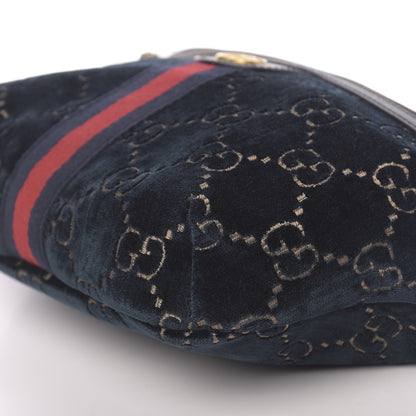 Gucci Velvet GG Monogram Web Belt Bag Blue Beige 9 of 10