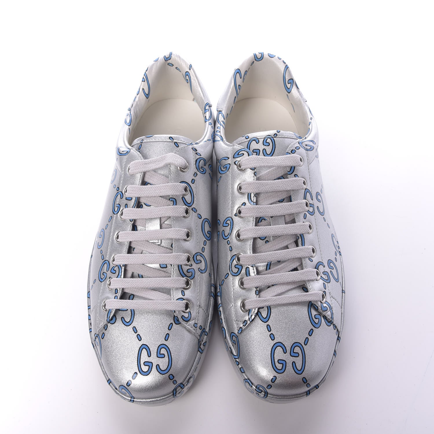 Gucci Miro Rubber Wax GucciGhost Print Mens New Ace Sneakers 10.5 Silver 5 of 11