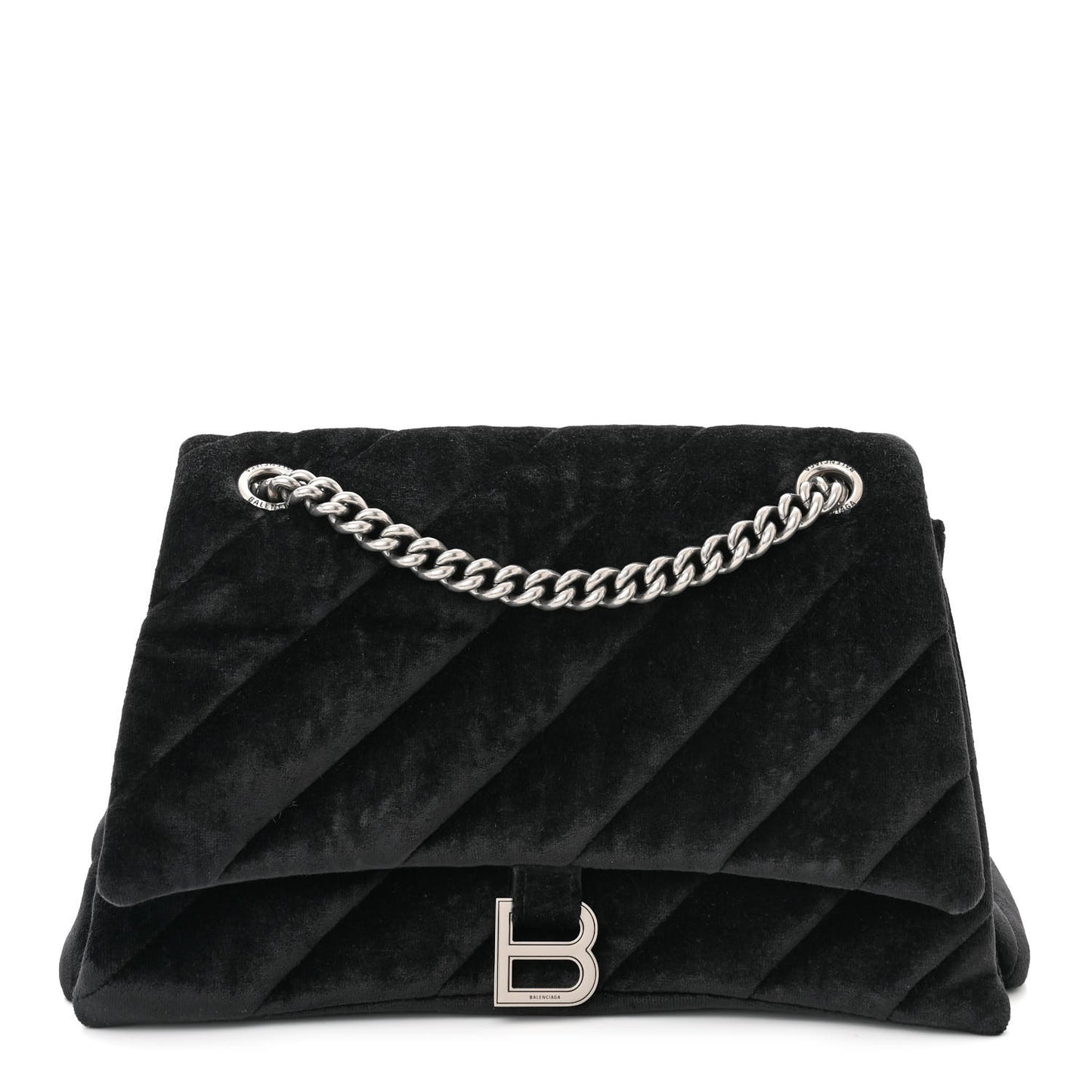 Crushed Velvet Quilted Medium Crush Chain Bag Black