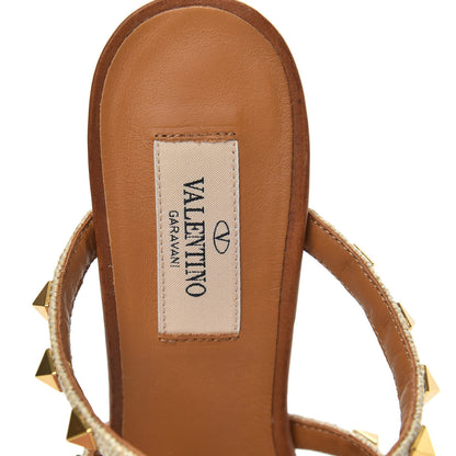 Valentino Garavani Raffia Calfskin Rockstud 60mm Caged Slide Sandals 36.5 Naturale 7 of 9