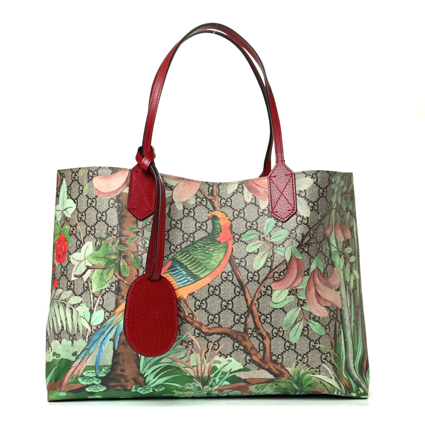 GG Supreme Monogram Tian Medium Shopping Tote Beige Multicolor Red