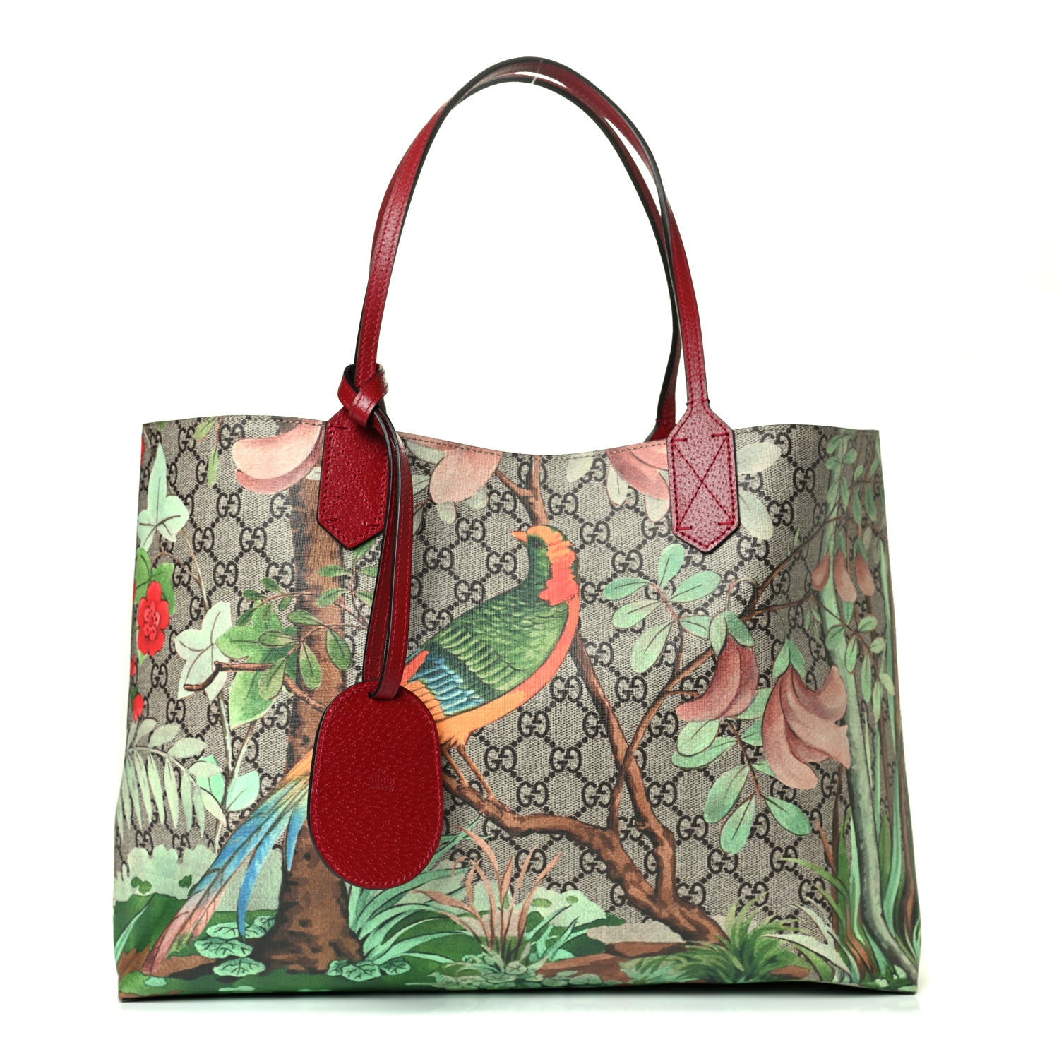 Gucci GG Supreme Monogram Tian Medium Shopping Tote Beige Multicolor Red 1 of 5