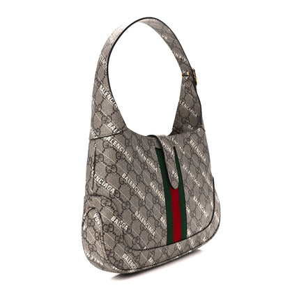 Gucci X BALENCIAGA GG Supreme Monogram Striped Logo Print Web Small Jackie 1961 Hobo Beige Ebony Mystic White 3 of 11