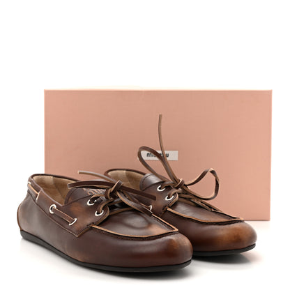 Miu Miu Vitello Deco Boat Loafers 39 Bruciato 10 of 10