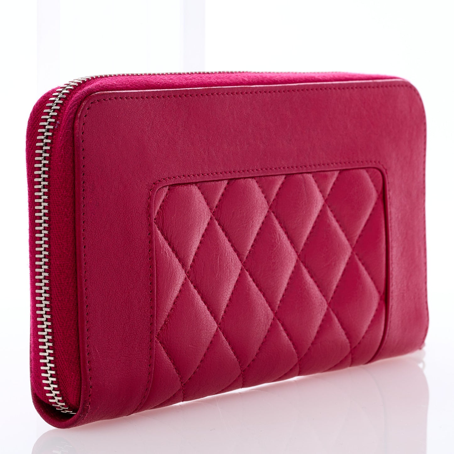 Sheepskin Quilted Mademoiselle Vintage Zip Around Wallet Dark Pink