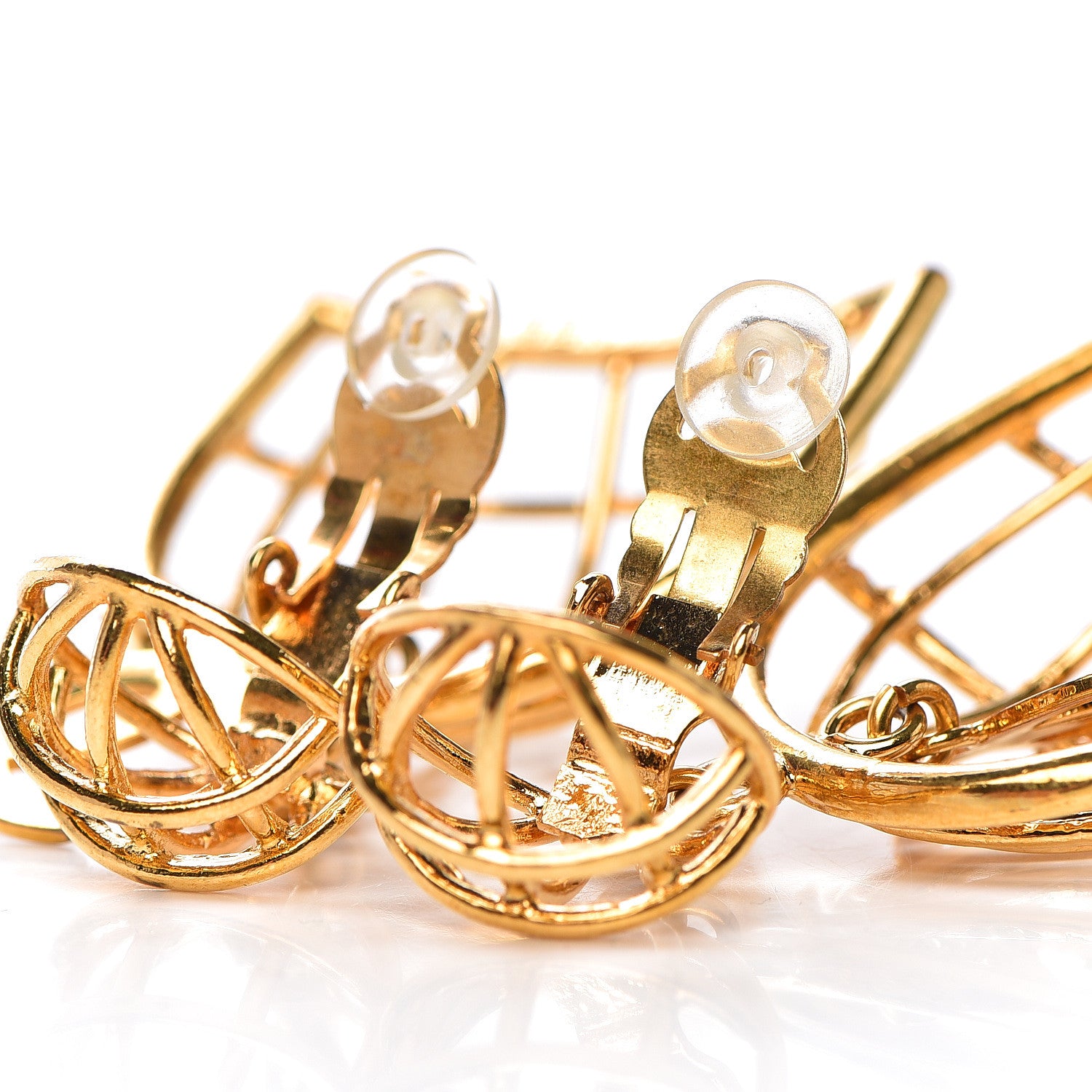 Chanel CC Bird Cage Drop Clip On Earrings Gold 3 of 3