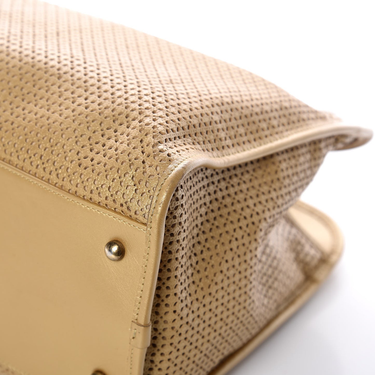 Metallic Calfskin Perforated Up In The Air Tote Gold